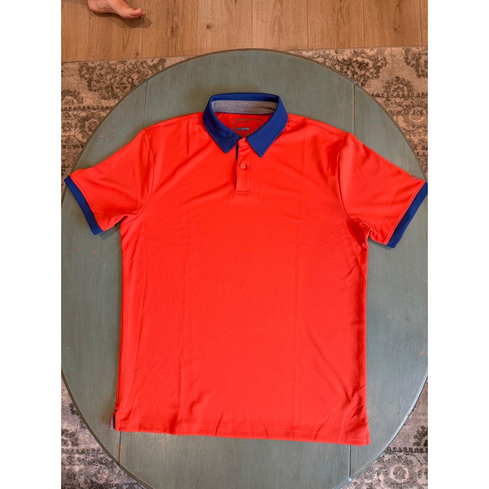 Twillory Mens Athleisure Polo Shirt Orange Blue Short Sleeve Large TFW20AEP020T